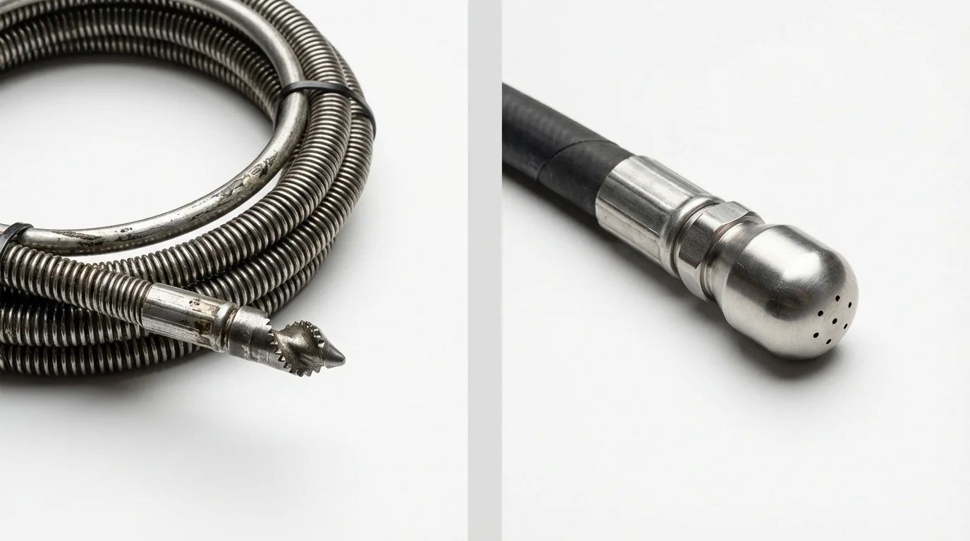 Drain snake cable and hydro jetting nozzle used for drain cleaning in Northwood, OH