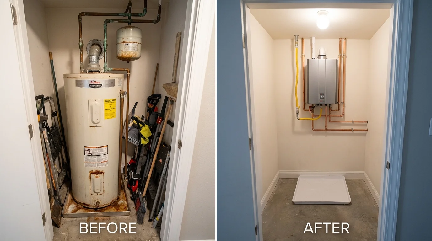 Tank water heater versus wall-mounted tankless unit comparison for Northwood, OH homeowners