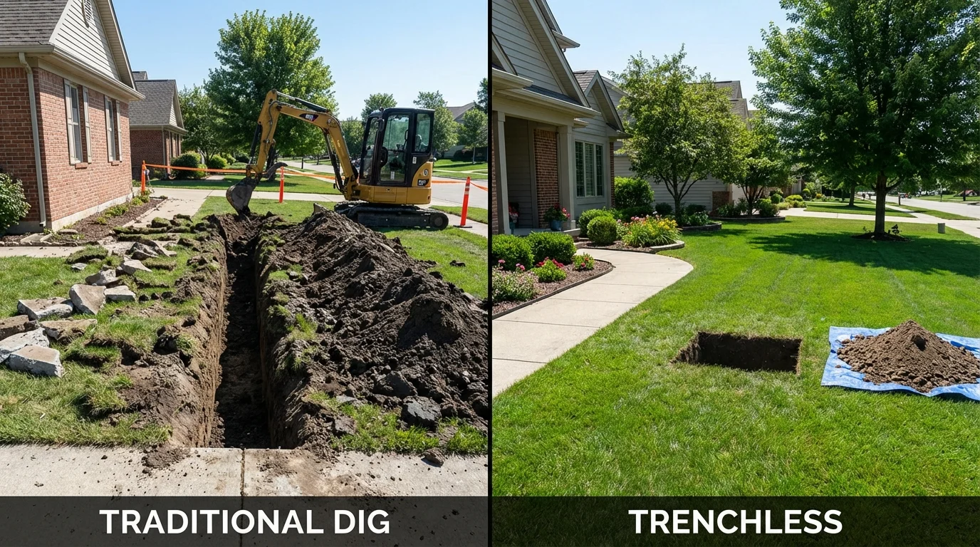 Trenchless sewer repair with minimal yard damage versus traditional excavation in Northwood, OH